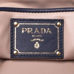 Pre Owned Prada Blue/Brown Denim Flap Chain Shoulder Bag