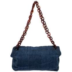 Pre Owned Prada Blue/Brown Denim Flap Chain Shoulder Bag