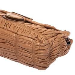 Pre Owned Prada Brown Nappa Gaufre Leather Flap Shoulder Bag
