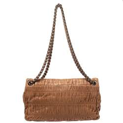 Pre Owned Prada Brown Nappa Gaufre Leather Flap Shoulder Bag