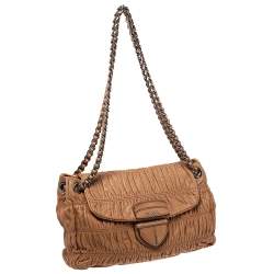 Pre Owned Prada Brown Nappa Gaufre Leather Flap Shoulder Bag
