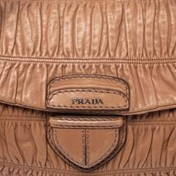 Pre Owned Prada Brown Nappa Gaufre Leather Flap Shoulder Bag