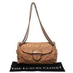 Pre Owned Prada Brown Nappa Gaufre Leather Flap Shoulder Bag