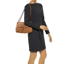 Pre Owned Prada Brown Nappa Gaufre Leather Flap Shoulder Bag