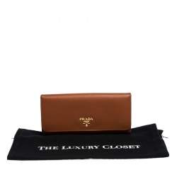 Pre Owned Prada Orange Saffiano Lux Leather Continental Wallet