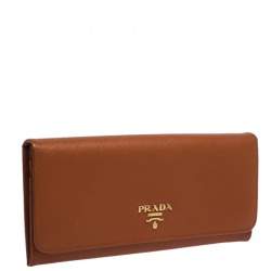 Pre Owned Prada Orange Saffiano Lux Leather Continental Wallet