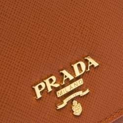 Pre Owned Prada Orange Saffiano Lux Leather Continental Wallet