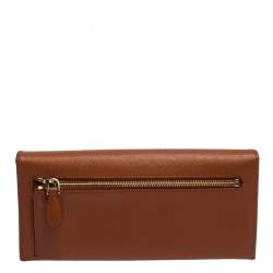 Pre Owned Prada Orange Saffiano Lux Leather Continental Wallet