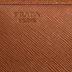Pre Owned Prada Orange Saffiano Lux Leather Continental Wallet