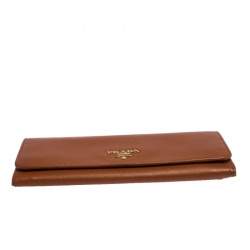 Pre Owned Prada Orange Saffiano Lux Leather Continental Wallet