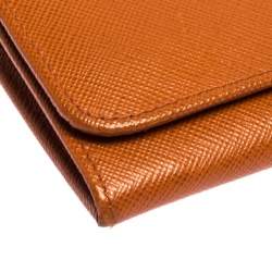 Pre Owned Prada Orange Saffiano Lux Leather Continental Wallet