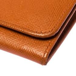 Pre Owned Prada Orange Saffiano Lux Leather Continental Wallet