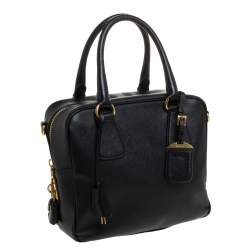 Pre Owned Prada Black Saffiano Lux Leather Medium Satchel