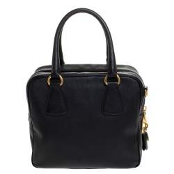 Pre Owned Prada Black Saffiano Lux Leather Medium Satchel