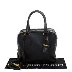 Pre Owned Prada Black Saffiano Lux Leather Medium Satchel