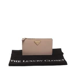 Pre Owned Prada Beige Leather Snap Continental Wallet