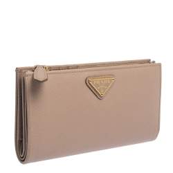 Pre Owned Prada Beige Leather Snap Continental Wallet
