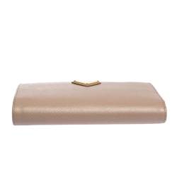 Pre Owned Prada Beige Leather Snap Continental Wallet