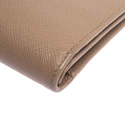 Pre Owned Prada Beige Leather Snap Continental Wallet