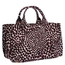 Pre Owned Prada Red Nylon Stampat Heart Print Canapa Tote