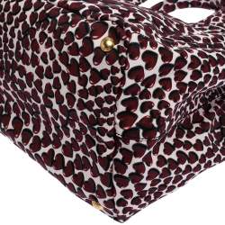 Pre Owned Prada Red Nylon Stampat Heart Print Canapa Tote