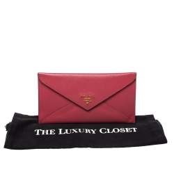 Pre Owned Prada Pink Saffiano Leather Envelope Wallet