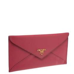 Pre Owned Prada Pink Saffiano Leather Envelope Wallet