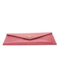 Pre Owned Prada Pink Saffiano Leather Envelope Wallet