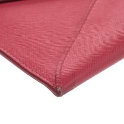 Pre Owned Prada Pink Saffiano Leather Envelope Wallet
