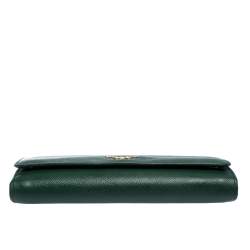Pre Owned Prada Green Saffiano Lux Leather Continental Wallet