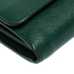Pre Owned Prada Green Saffiano Lux Leather Continental Wallet