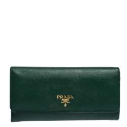 Pre Owned Prada Green Saffiano Lux Leather Continental Wallet