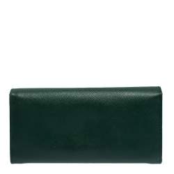 Pre Owned Prada Green Saffiano Lux Leather Continental Wallet