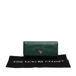 Pre Owned Prada Green Saffiano Lux Leather Continental Wallet