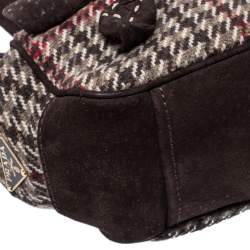 Pre Owned Prada Brown Houndstooth Check Wool and Nubuck Leather Shoulder Bag