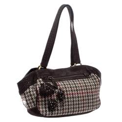 Pre Owned Prada Brown Houndstooth Check Wool and Nubuck Leather Shoulder Bag