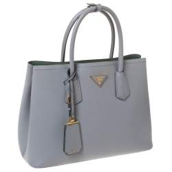 Pre Owned Prada Grey Saffiano Cuir Leather Medium Double Handle Tote
