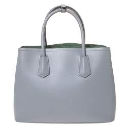 Pre Owned Prada Grey Saffiano Cuir Leather Medium Double Handle Tote