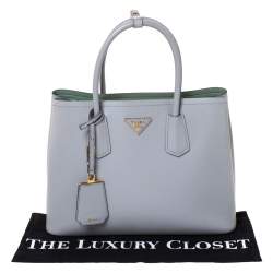 Pre Owned Prada Grey Saffiano Cuir Leather Medium Double Handle Tote