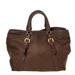 Pre Owned Prada Brown Nylon and Leather Buckle Tote