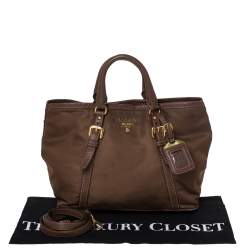 Pre Owned Prada Brown Nylon and Leather Buckle Tote