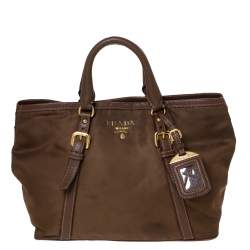 Pre Owned Prada Brown Nylon and Leather Buckle Tote