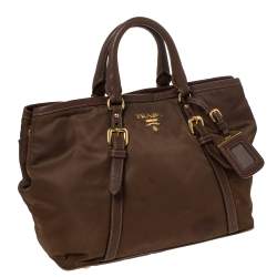Pre Owned Prada Brown Nylon and Leather Buckle Tote