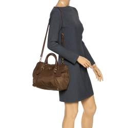 Pre Owned Prada Brown Nylon and Leather Buckle Tote