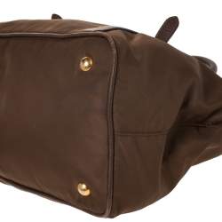 Pre Owned Prada Brown Nylon and Leather Buckle Tote