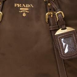 Pre Owned Prada Brown Nylon and Leather Buckle Tote