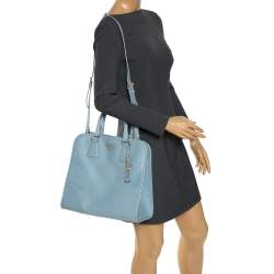 Pre Owned Prada Light Blue Saffiano Lux Leather Tote
