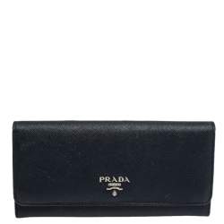 Pre Owned Prada Navy Blue Saffiano Leather Flap Continental Wallet