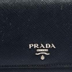 Pre Owned Prada Navy Blue Saffiano Leather Flap Continental Wallet