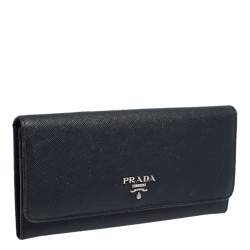 Pre Owned Prada Navy Blue Saffiano Leather Flap Continental Wallet